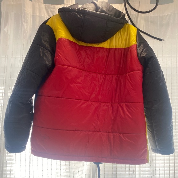 Size Small Members Only Black, Yellow, Blue, and Red Pattern Puffer Coat - Picture 2 of 4
